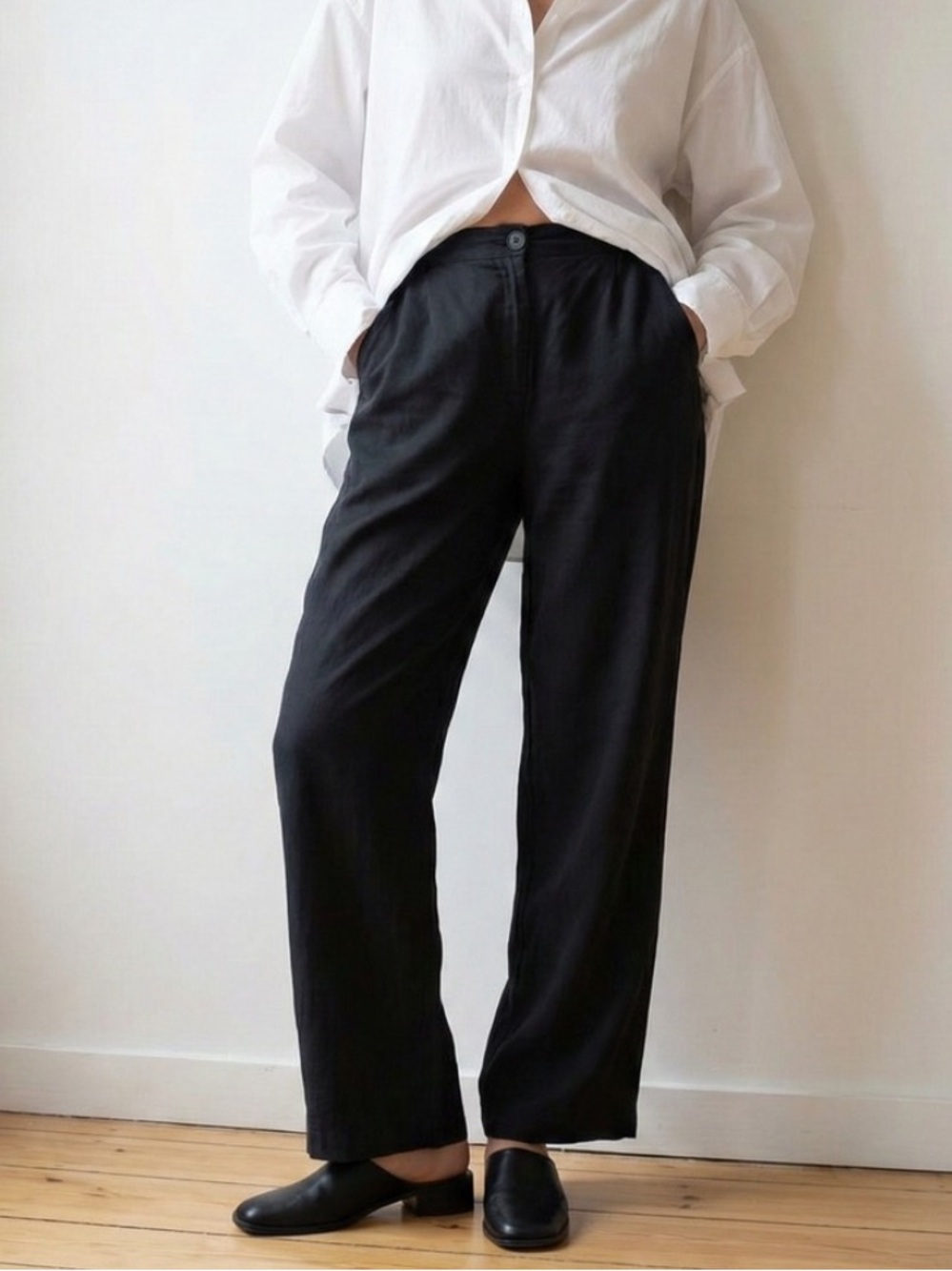Djerf Avenue On The Go Pants Womens Medium Ash Soft Black Cupro Cotton Blend